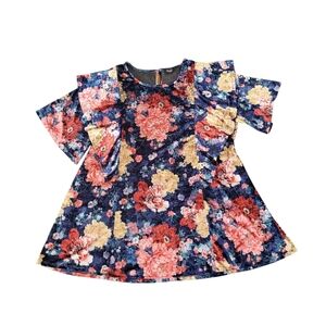 Gigio USA Women’s Floral Boho Dress Pink Size 2X 2XL Velvet Velour Ruffle Garden